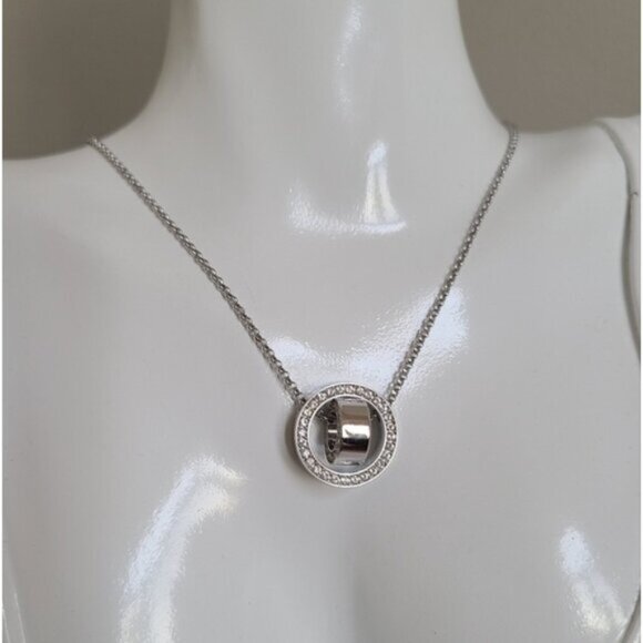 Swarovski Pave Hollow Crystal Circle 18 Inch Pendant Necklace - Picture 5 of 14